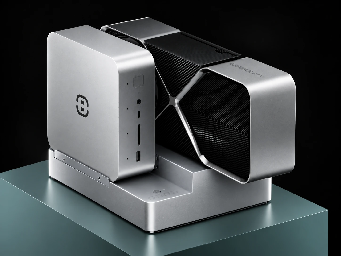 Own 1 standing in its docking station beside a desktop graphics card